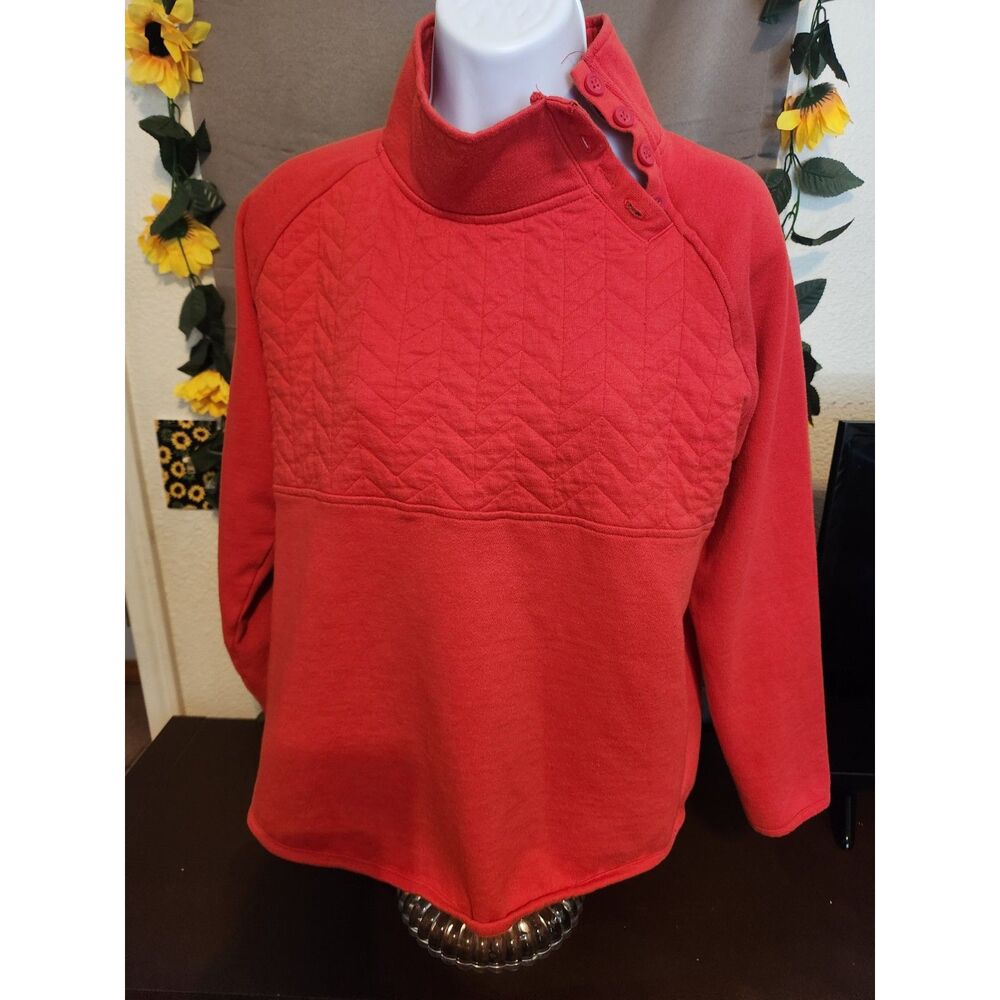 St. John's Bay Classic Sweatshirt Women's Size M Red Quilted Chevron Mock Neck